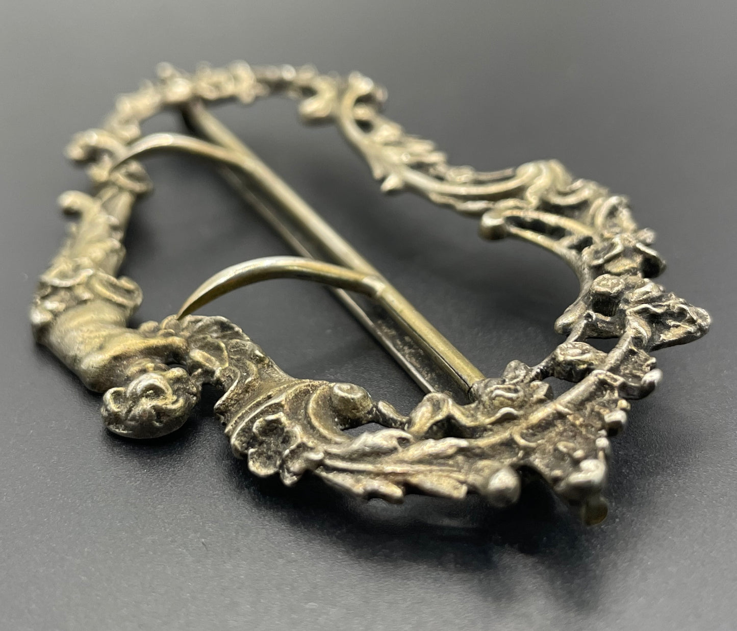 Vintage / antique large solid silver gilt Art Nouveau cherub putti belt buckle, stamped DC