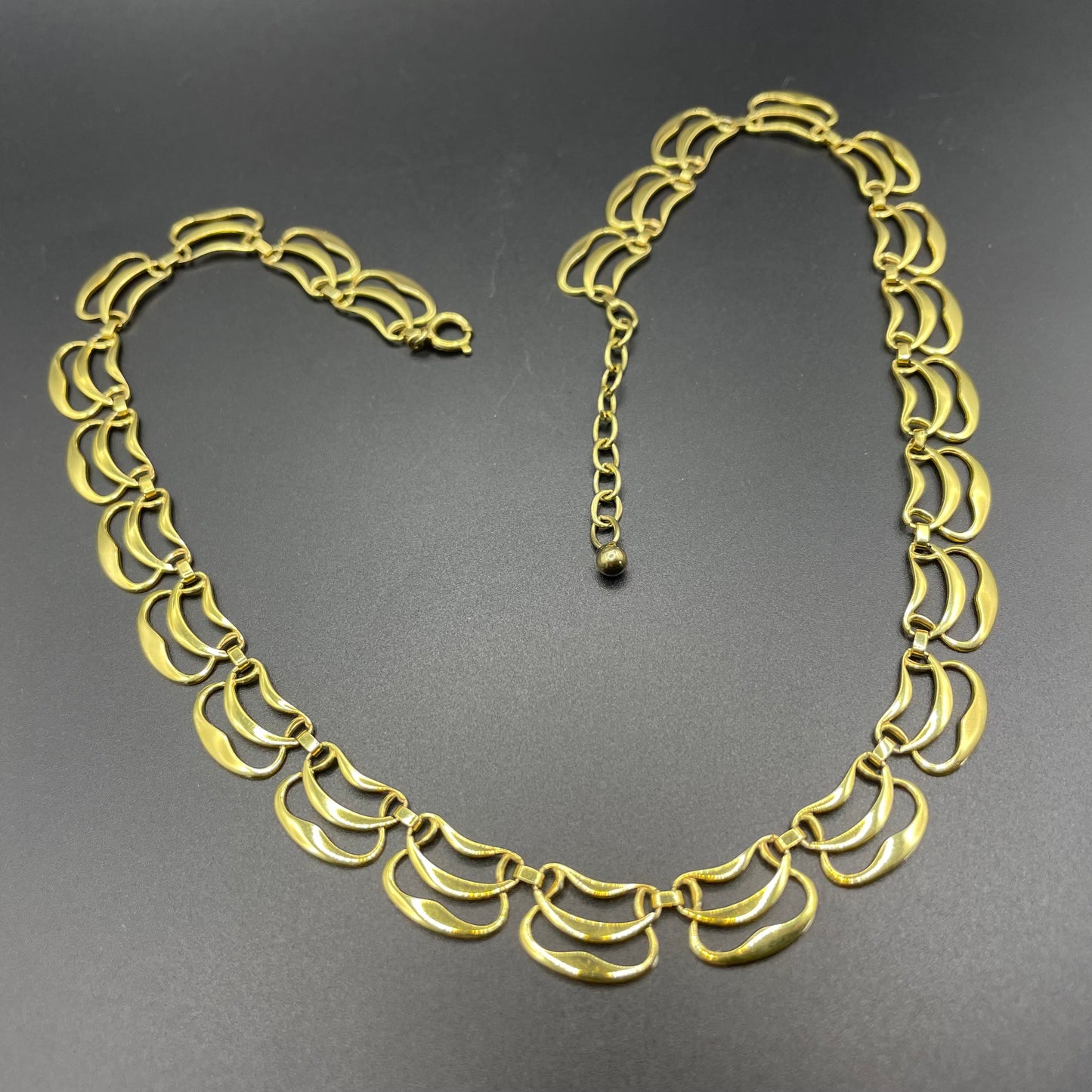 Vintage rolled gold Art Nouveau style abstract modernist design panel collar necklace