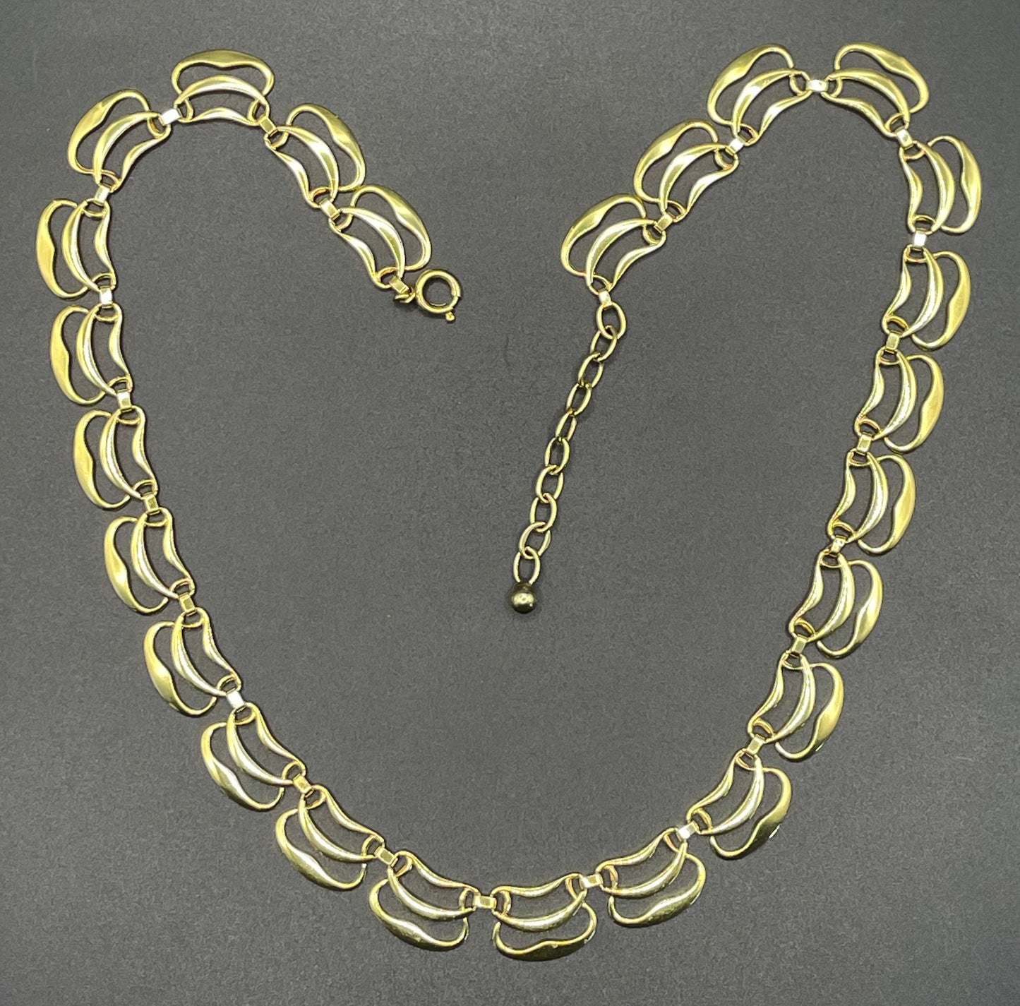 Vintage rolled gold Art Nouveau style abstract modernist design panel collar necklace