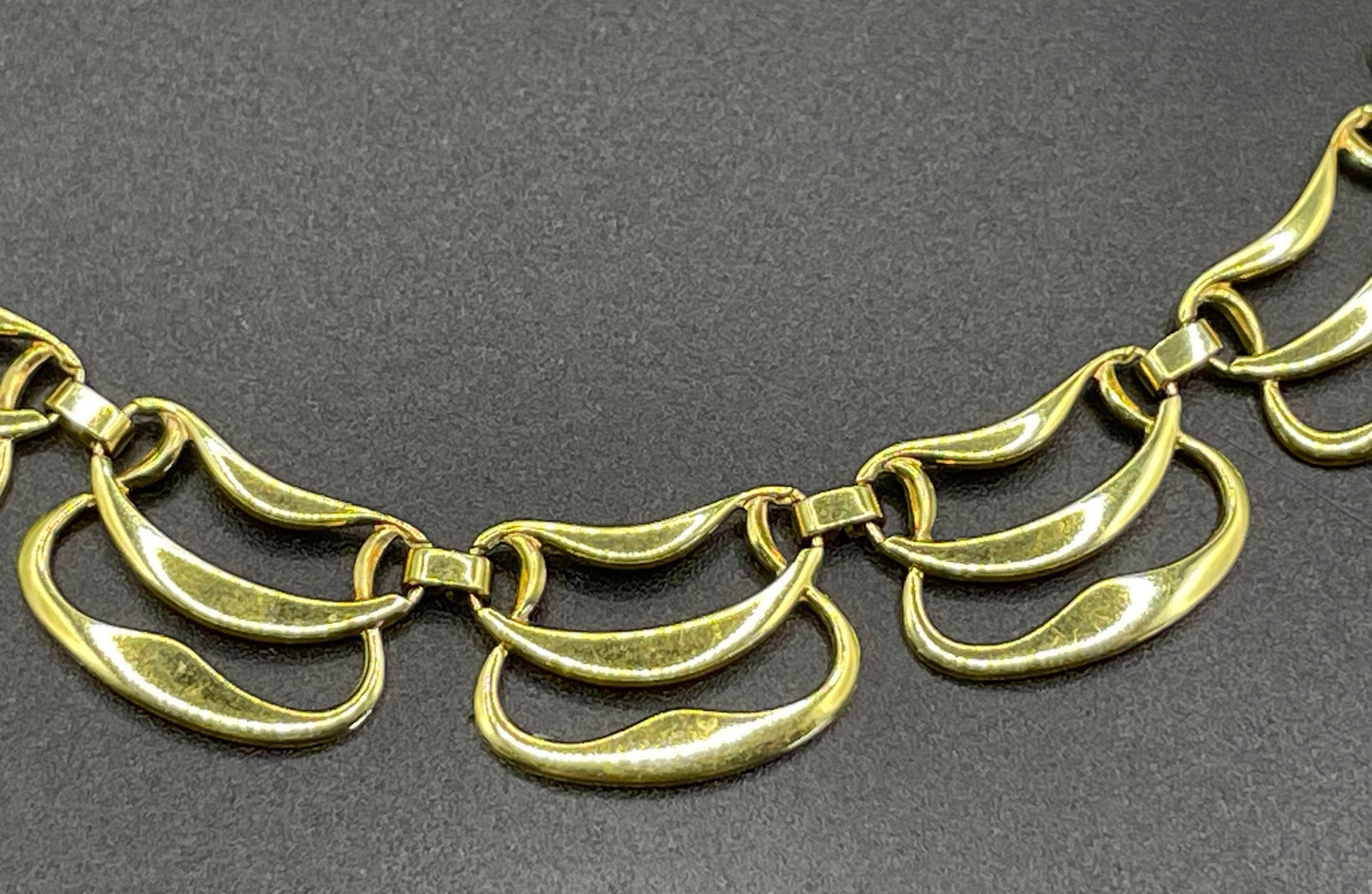 Vintage rolled gold Art Nouveau style abstract modernist design panel collar necklace