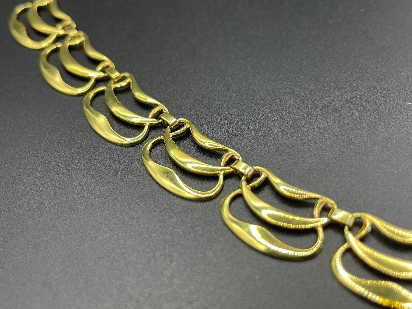 Vintage rolled gold Art Nouveau style abstract modernist design panel collar necklace