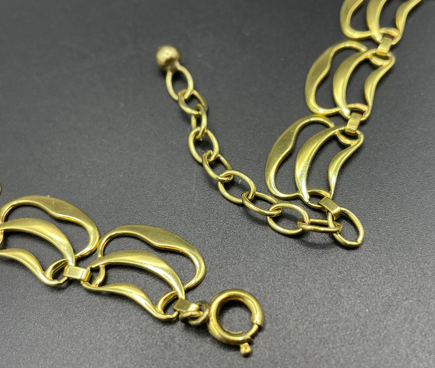 Vintage rolled gold Art Nouveau style abstract modernist design panel collar necklace