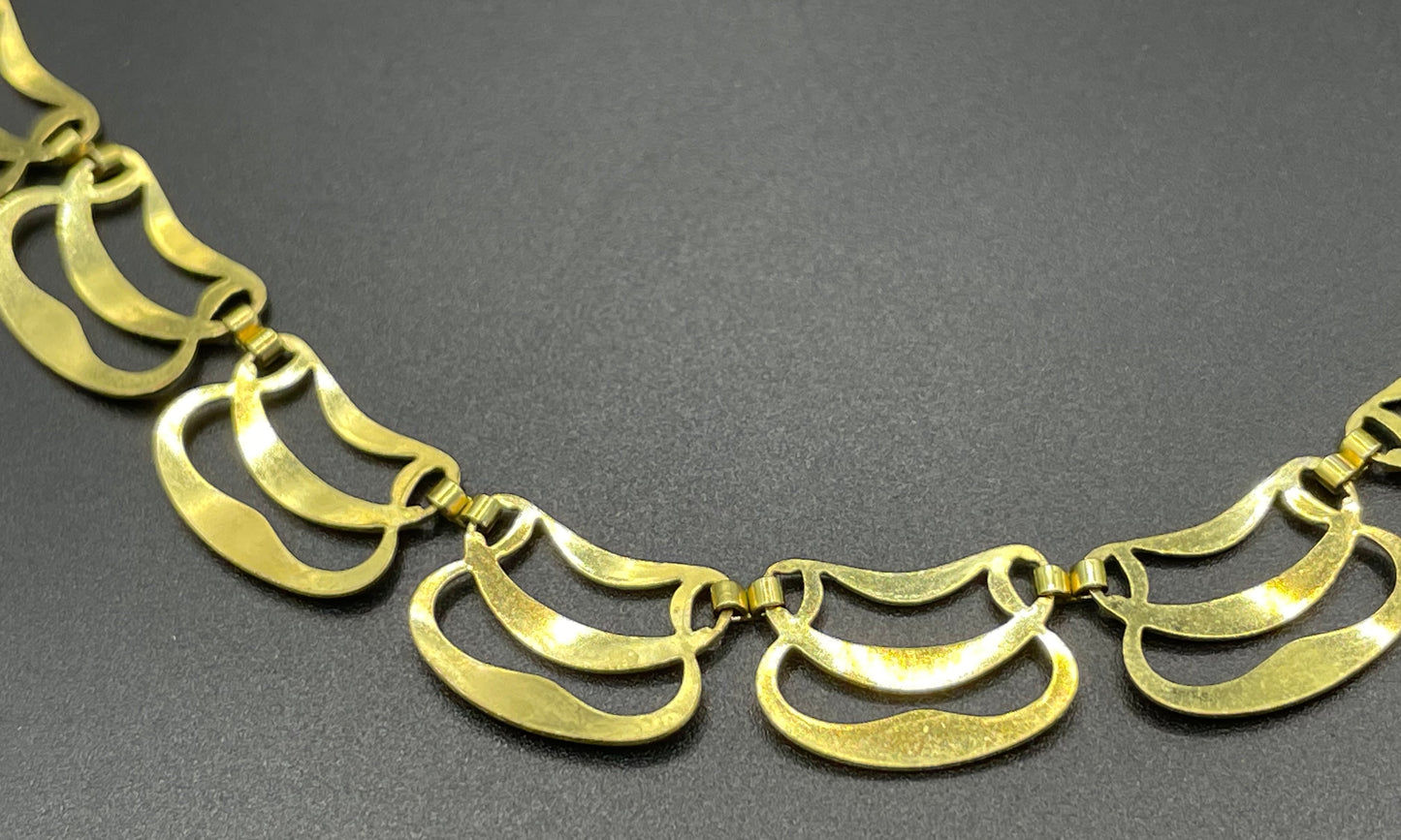 Vintage rolled gold Art Nouveau style abstract modernist design panel collar necklace