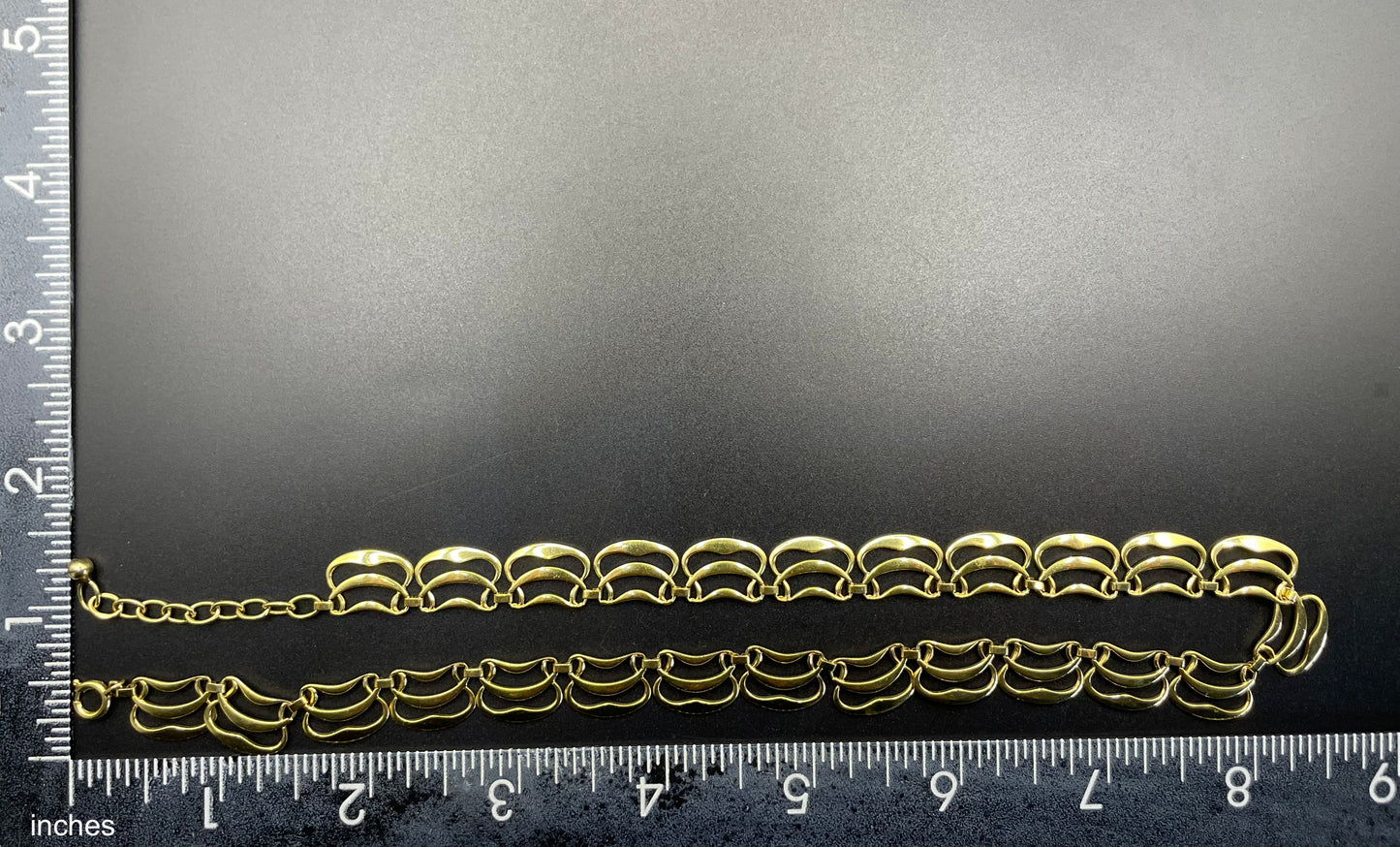 Vintage rolled gold Art Nouveau style abstract modernist design panel collar necklace