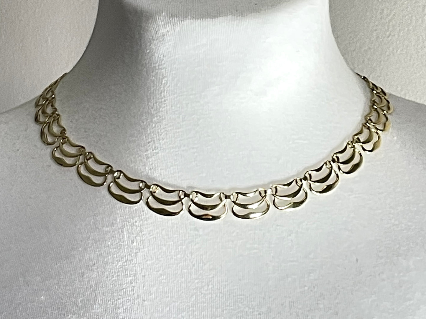 Vintage rolled gold Art Nouveau style abstract modernist design panel collar necklace