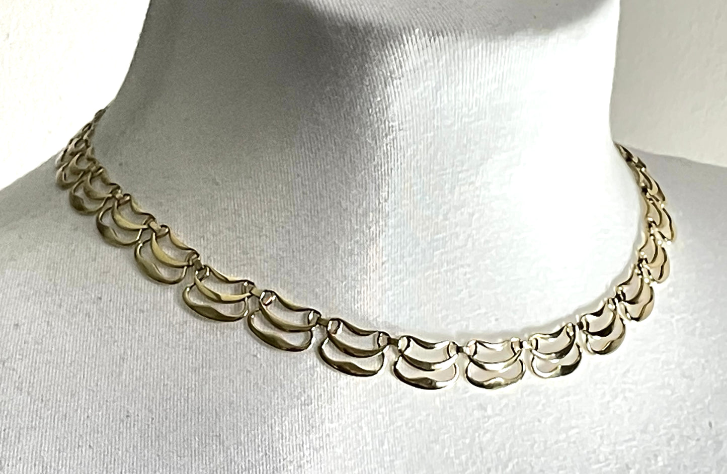 Vintage rolled gold Art Nouveau style abstract modernist design panel collar necklace