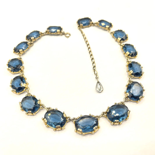 Vintage beautiful sapphire blue crystal rhinestone riviere necklace by Sphinx, a rare and delicate cornflower blue colour