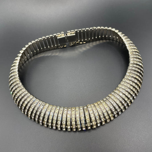 Vintage signed Butler and Wilson (B&W) Art Deco style channel set clear rhinestone collar necklace - reproduction of Schreiber and Hiller