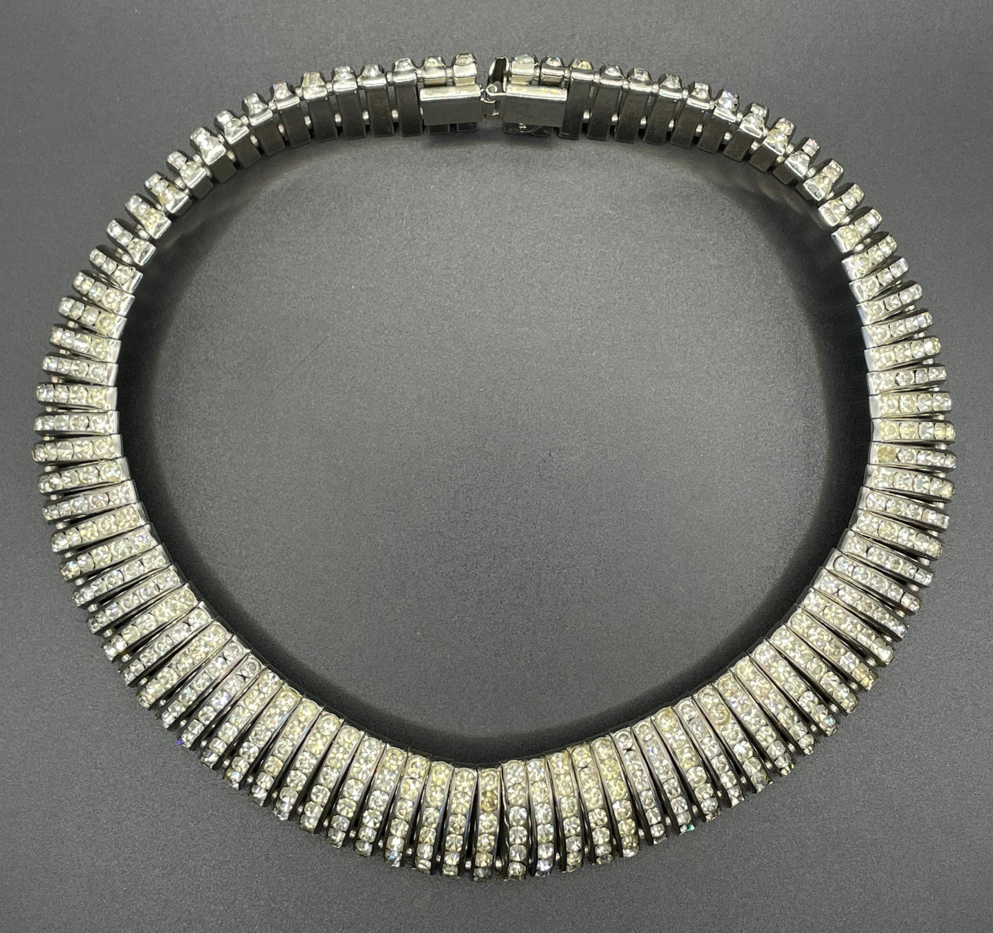 Vintage signed Butler and Wilson (B&W) Art Deco style channel set clear rhinestone collar necklace - reproduction of Schreiber and Hiller
