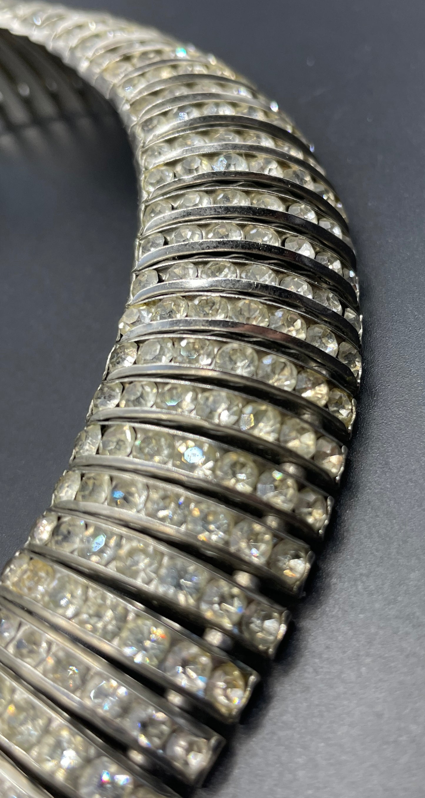 Vintage signed Butler and Wilson (B&W) Art Deco style channel set clear rhinestone collar necklace - reproduction of Schreiber and Hiller