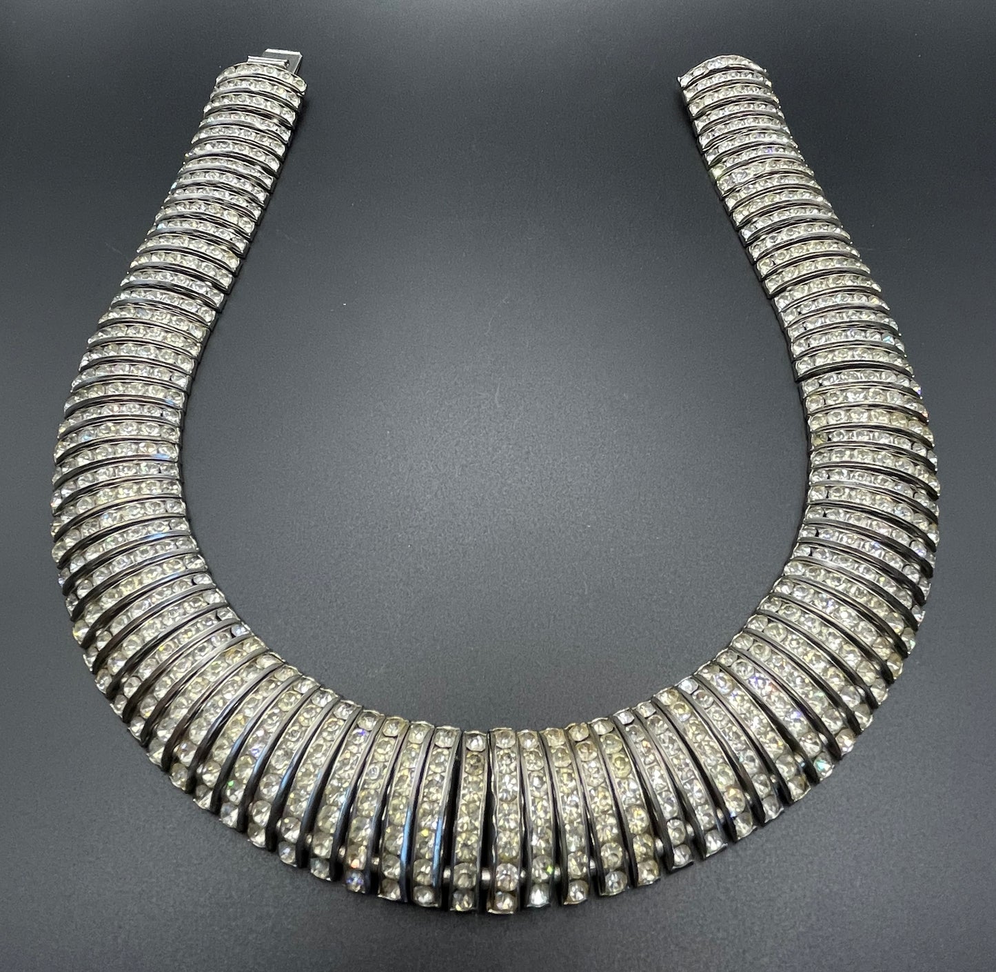 Vintage signed Butler and Wilson (B&W) Art Deco style channel set clear rhinestone collar necklace - reproduction of Schreiber and Hiller