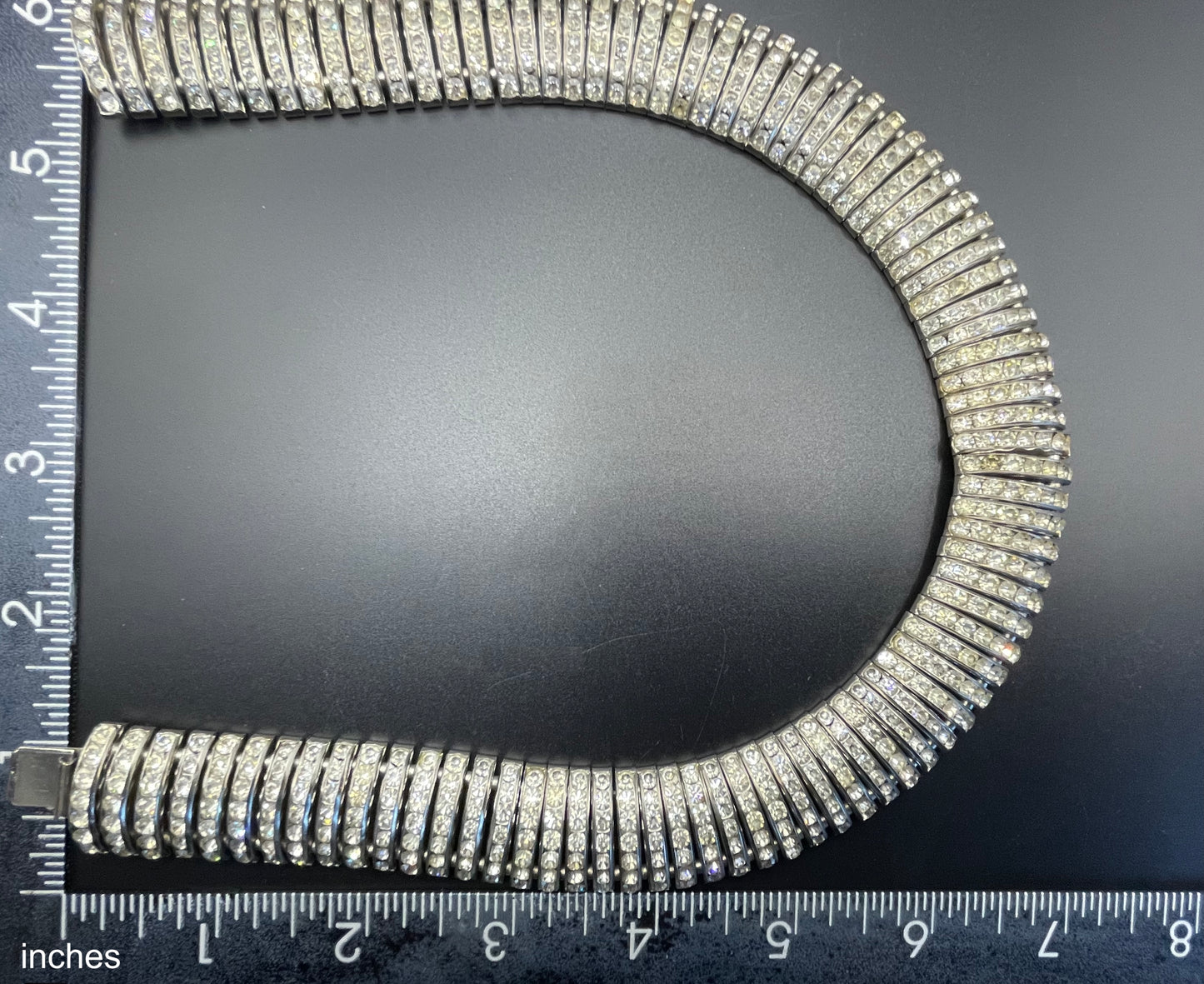 Vintage signed Butler and Wilson (B&W) Art Deco style channel set clear rhinestone collar necklace - reproduction of Schreiber and Hiller