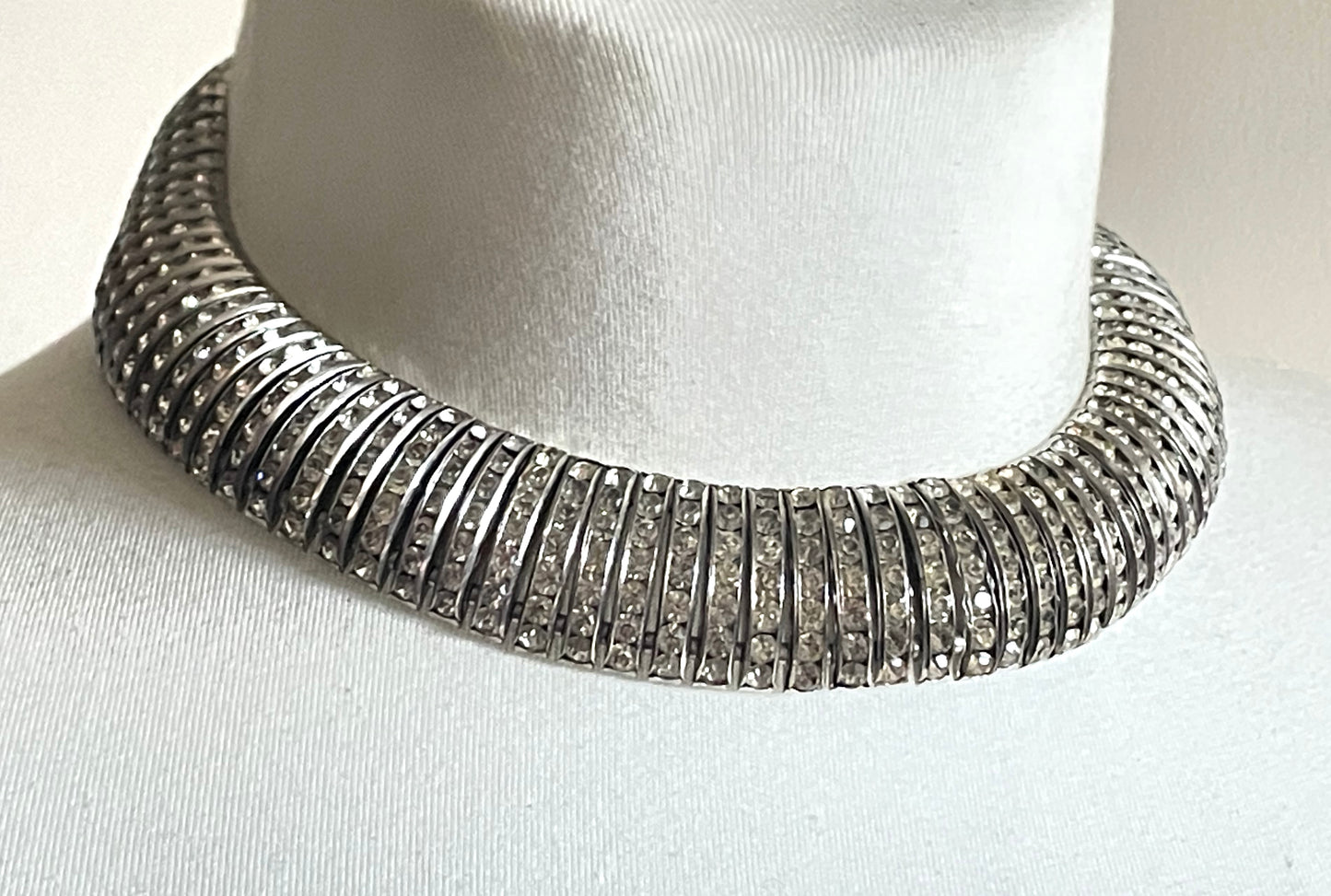 Vintage signed Butler and Wilson (B&W) Art Deco style channel set clear rhinestone collar necklace - reproduction of Schreiber and Hiller