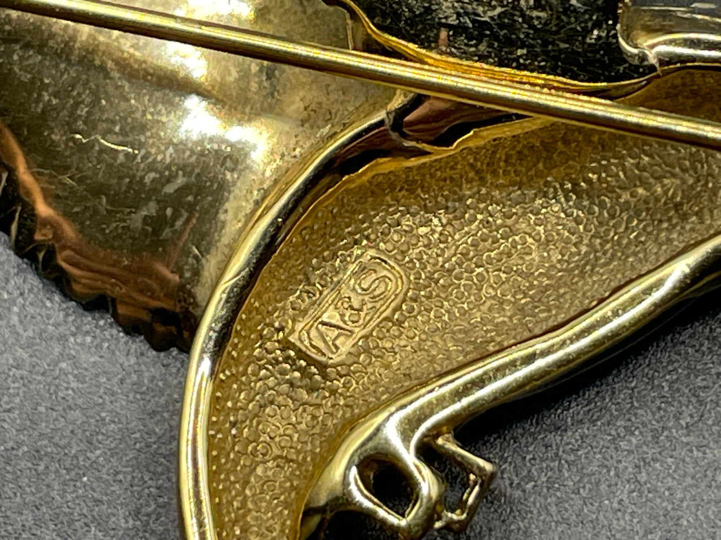 Vintage signed Attwood and Sawyer A&S  22ct gold plated, blue and green enamel and rhinestone bird brooch