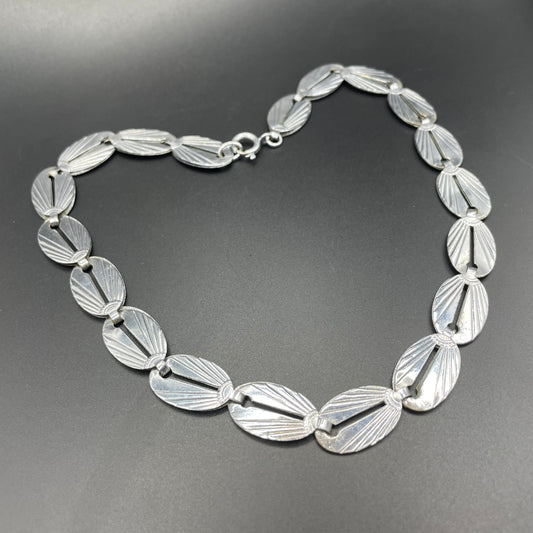 Vintage Jakob Bengel Art Deco machine age chrome geometric necklace from the 1930s