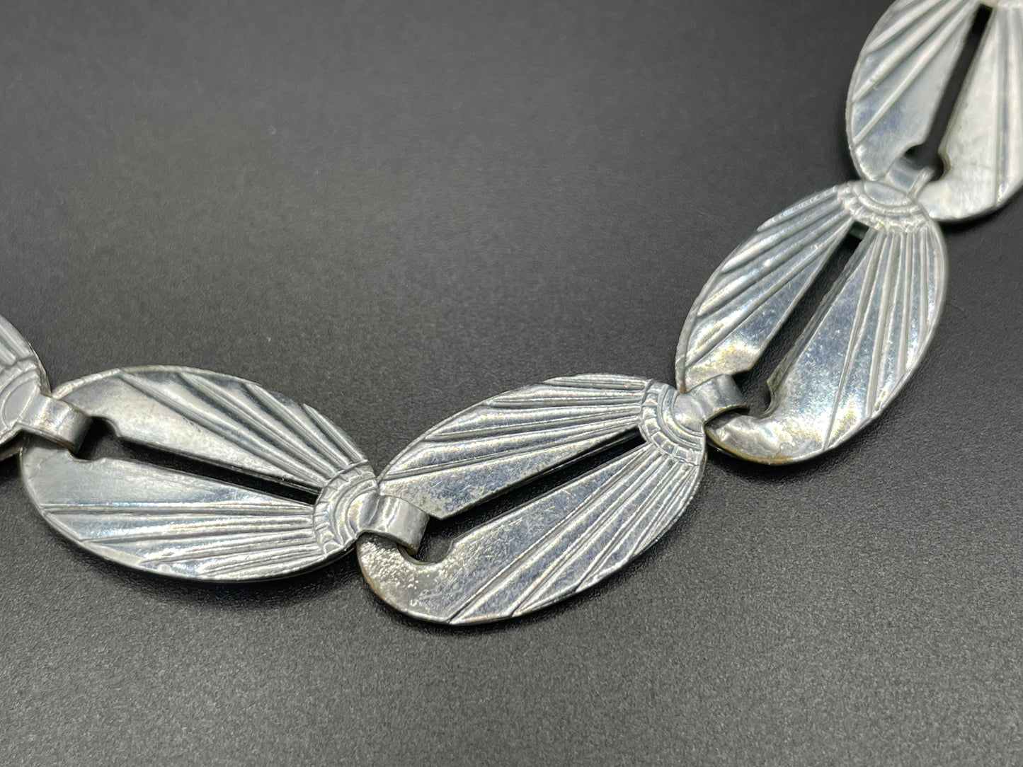 Vintage Jakob Bengel Art Deco machine age chrome geometric necklace from the 1930s