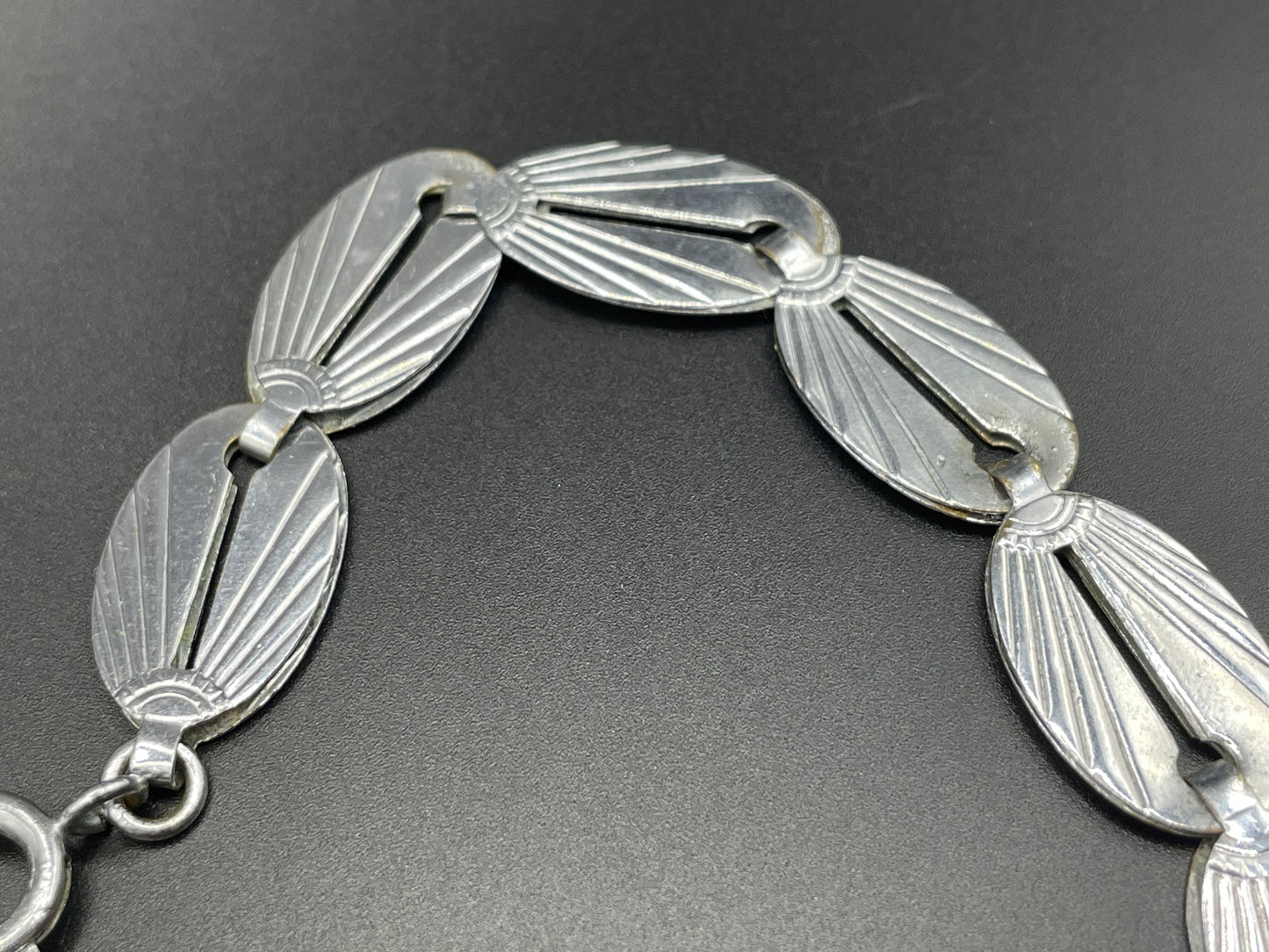 Vintage Jakob Bengel Art Deco machine age chrome geometric necklace from the 1930s