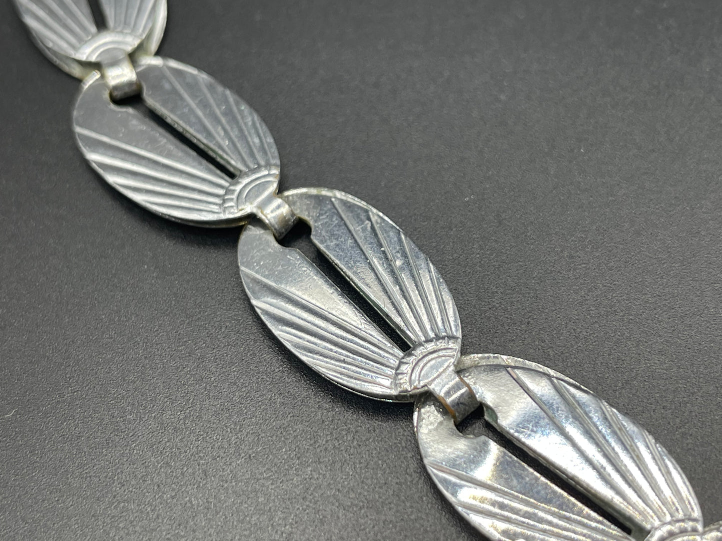 Vintage Jakob Bengel Art Deco machine age chrome geometric necklace from the 1930s
