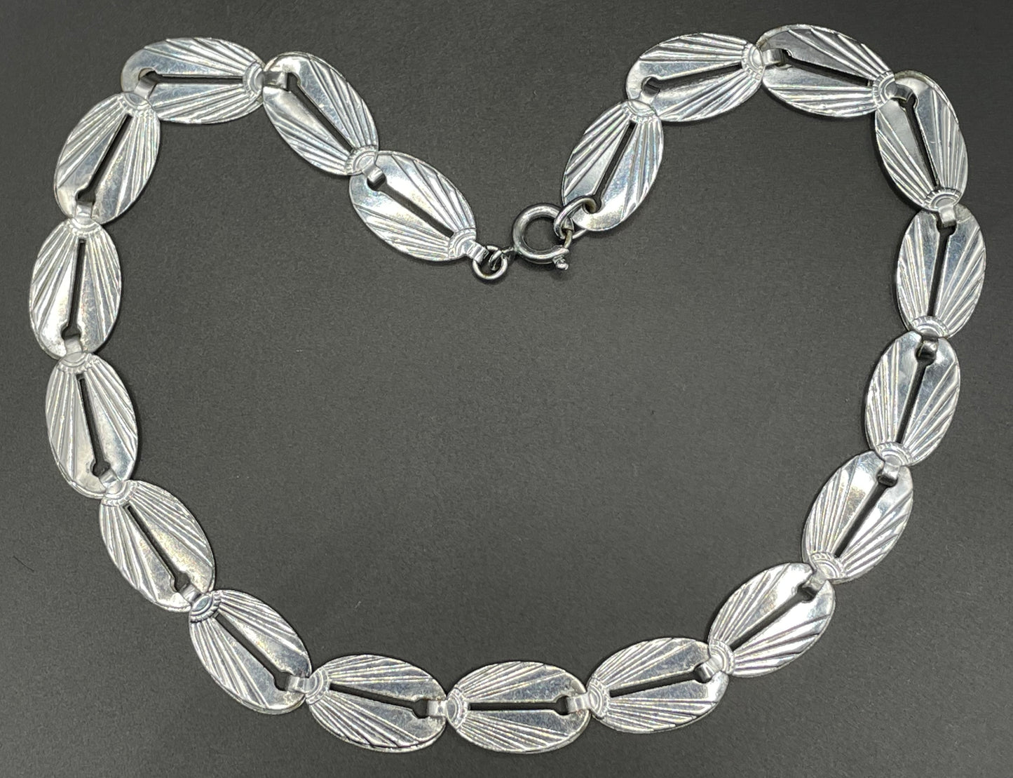 Vintage Jakob Bengel Art Deco machine age chrome geometric necklace from the 1930s