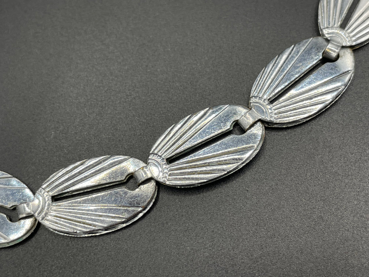 Vintage Jakob Bengel Art Deco machine age chrome geometric necklace from the 1930s