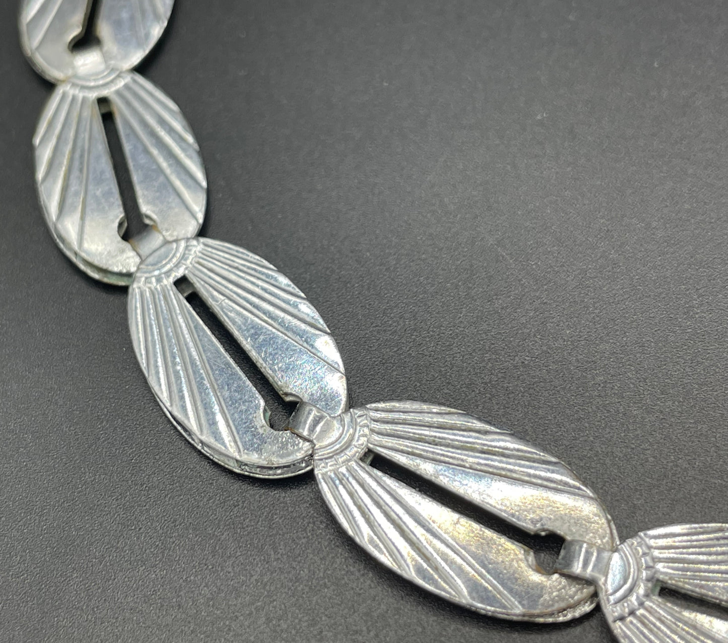 Vintage Jakob Bengel Art Deco machine age chrome geometric necklace from the 1930s