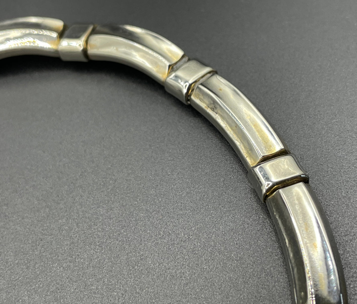 Vintage Alfred Philippe 1952 patent signed Trifari classic silver tone machine age style choker necklace