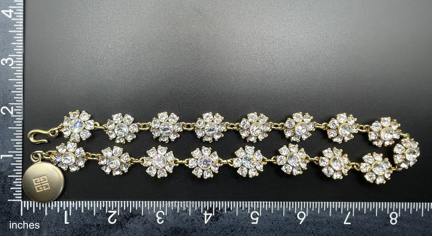 Vintage Givenchy rhinestone daisy riviere necklace, gold plated, couture, designer piece, in a presentation box