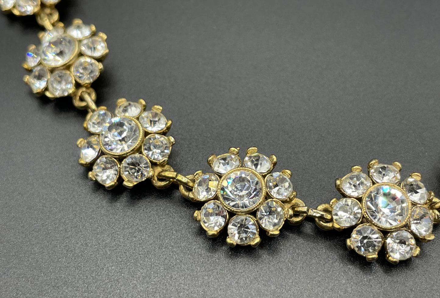 Vintage Givenchy rhinestone daisy riviere necklace, gold plated, couture, designer piece, in a presentation box