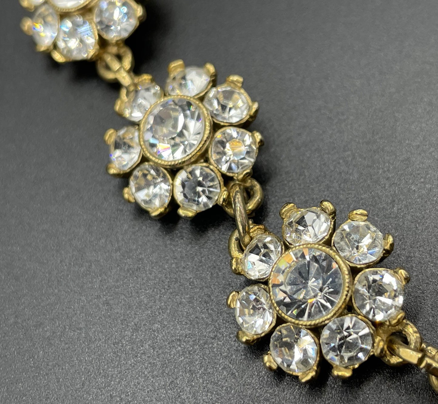 Vintage Givenchy rhinestone daisy riviere necklace, gold plated, couture, designer piece, in a presentation box