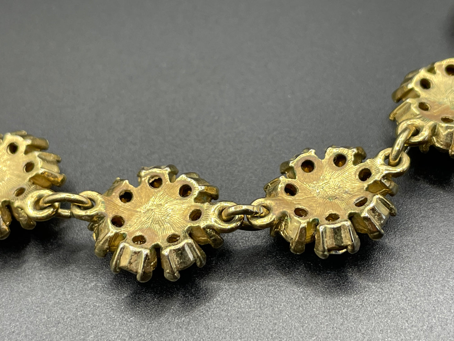 Vintage Givenchy rhinestone daisy riviere necklace, gold plated, couture, designer piece, in a presentation box