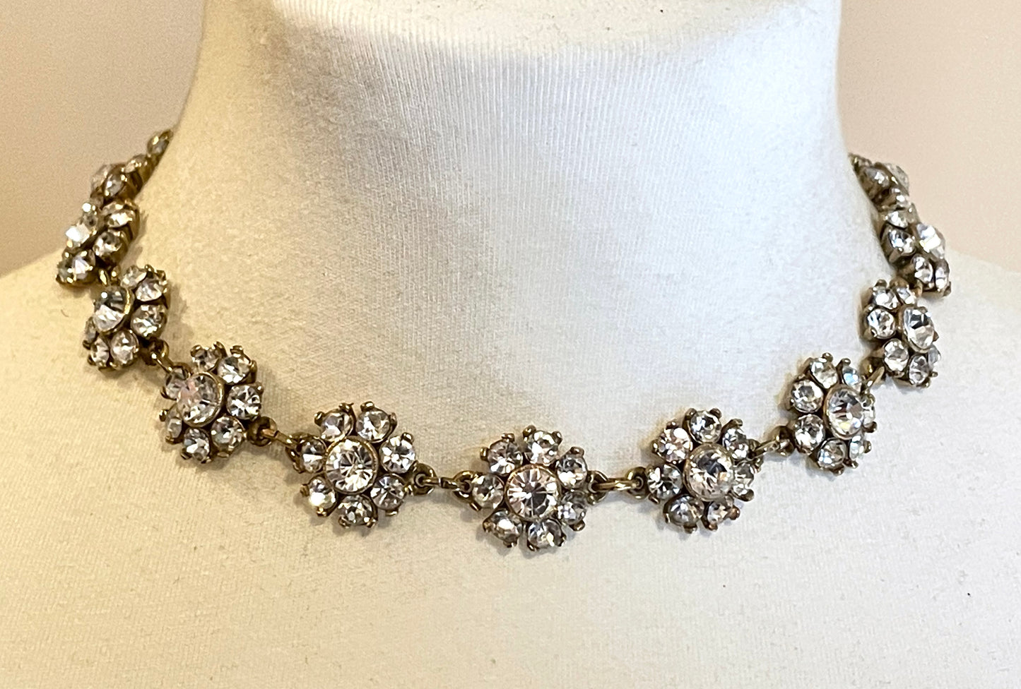 Vintage Givenchy rhinestone daisy riviere necklace, gold plated, couture, designer piece, in a presentation box