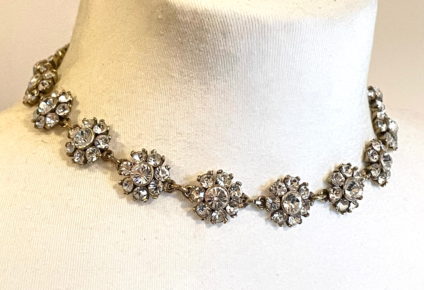 Vintage Givenchy rhinestone daisy riviere necklace, gold plated, couture, designer piece, in a presentation box