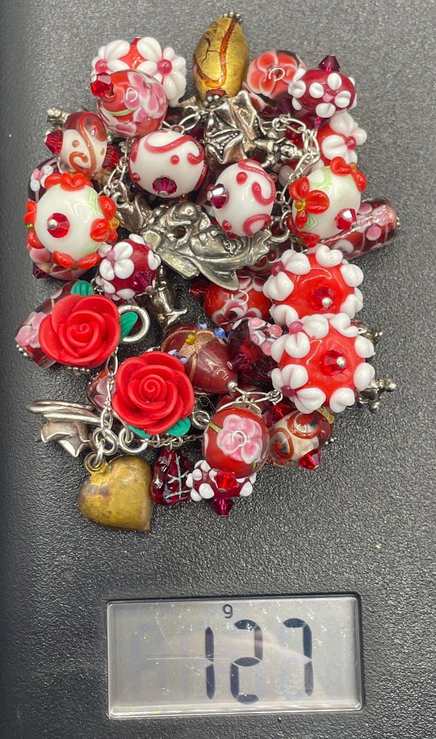 Vintage Disney Snow White and the seven dwarfs 925 sterling silver charm bracelet with a multitude of chunky handcrafted Murano glass beads