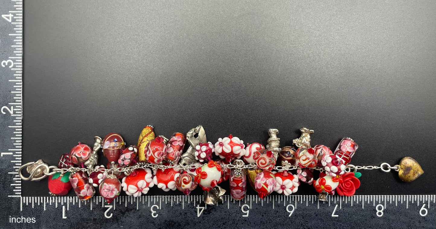 Vintage Disney Snow White and the seven dwarfs 925 sterling silver charm bracelet with a multitude of chunky handcrafted Murano glass beads