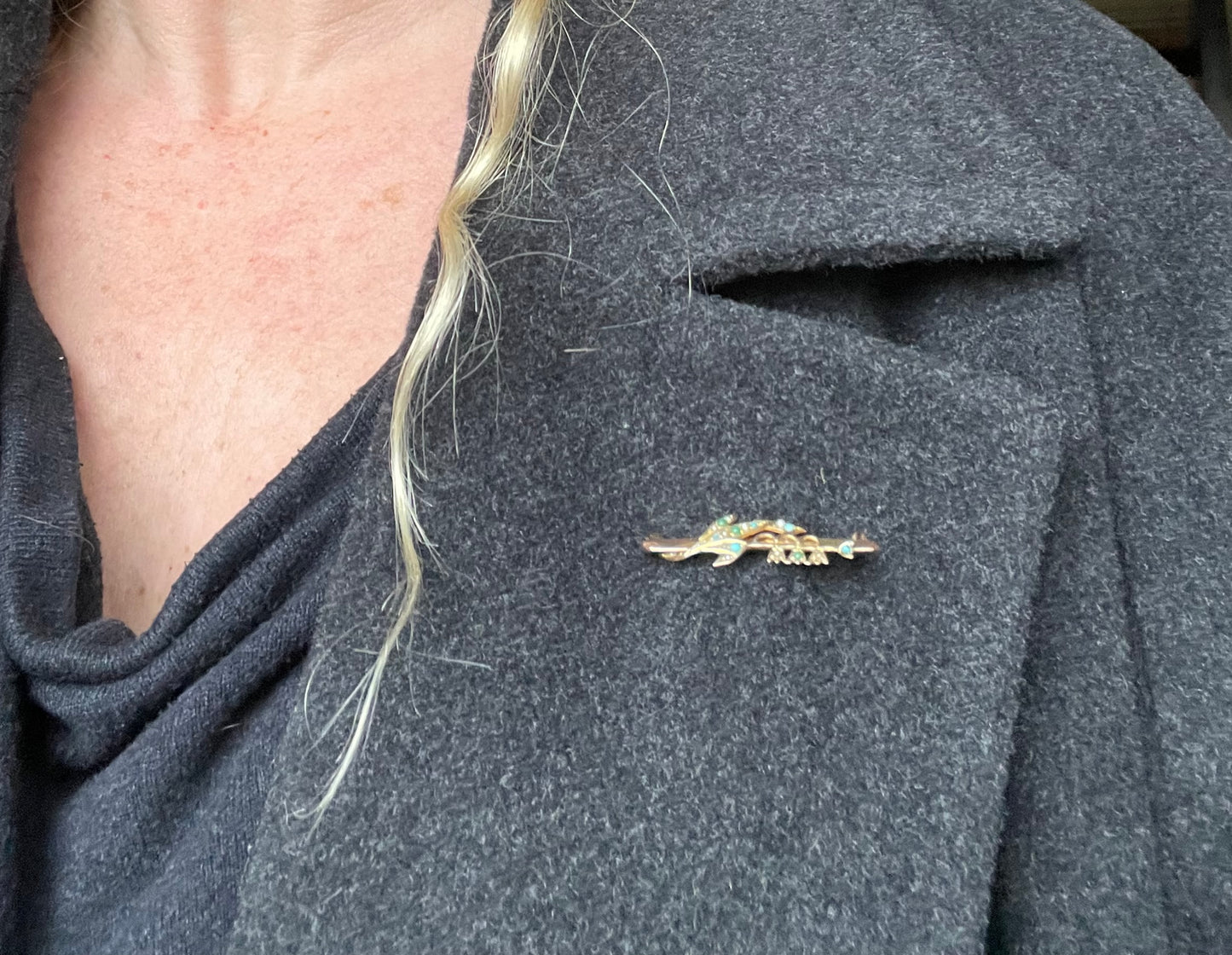 Antique floral lily of the valley brooch in 9ct gold decorated with real seed pearl cabochons and real Persian turquoise cabochons