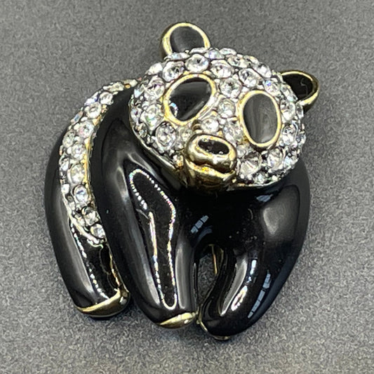 Vintage signed Attwood and Sawyer (A&S) rhinestone and enamel panda brooch, 22ct gold-plated