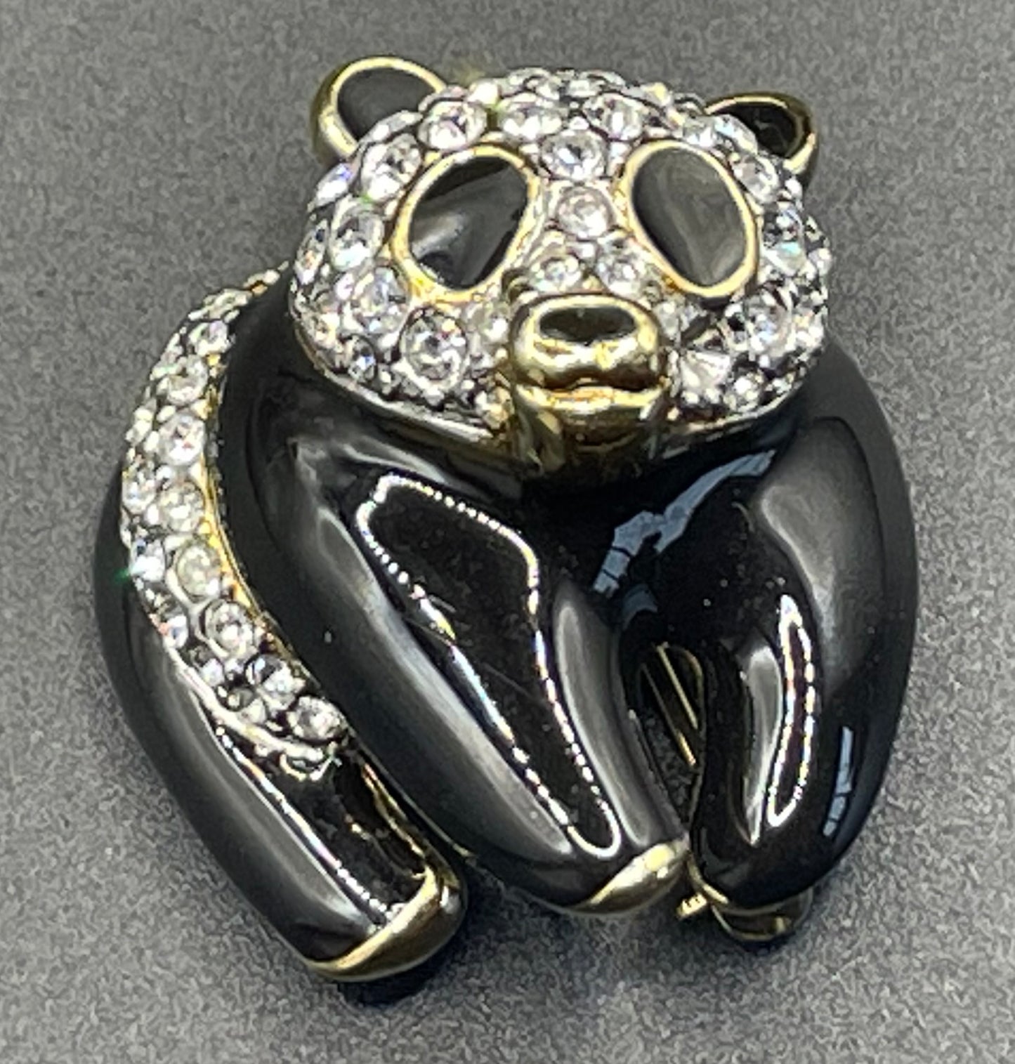 Vintage signed Attwood and Sawyer (A&S) rhinestone and enamel panda brooch, 22ct gold-plated