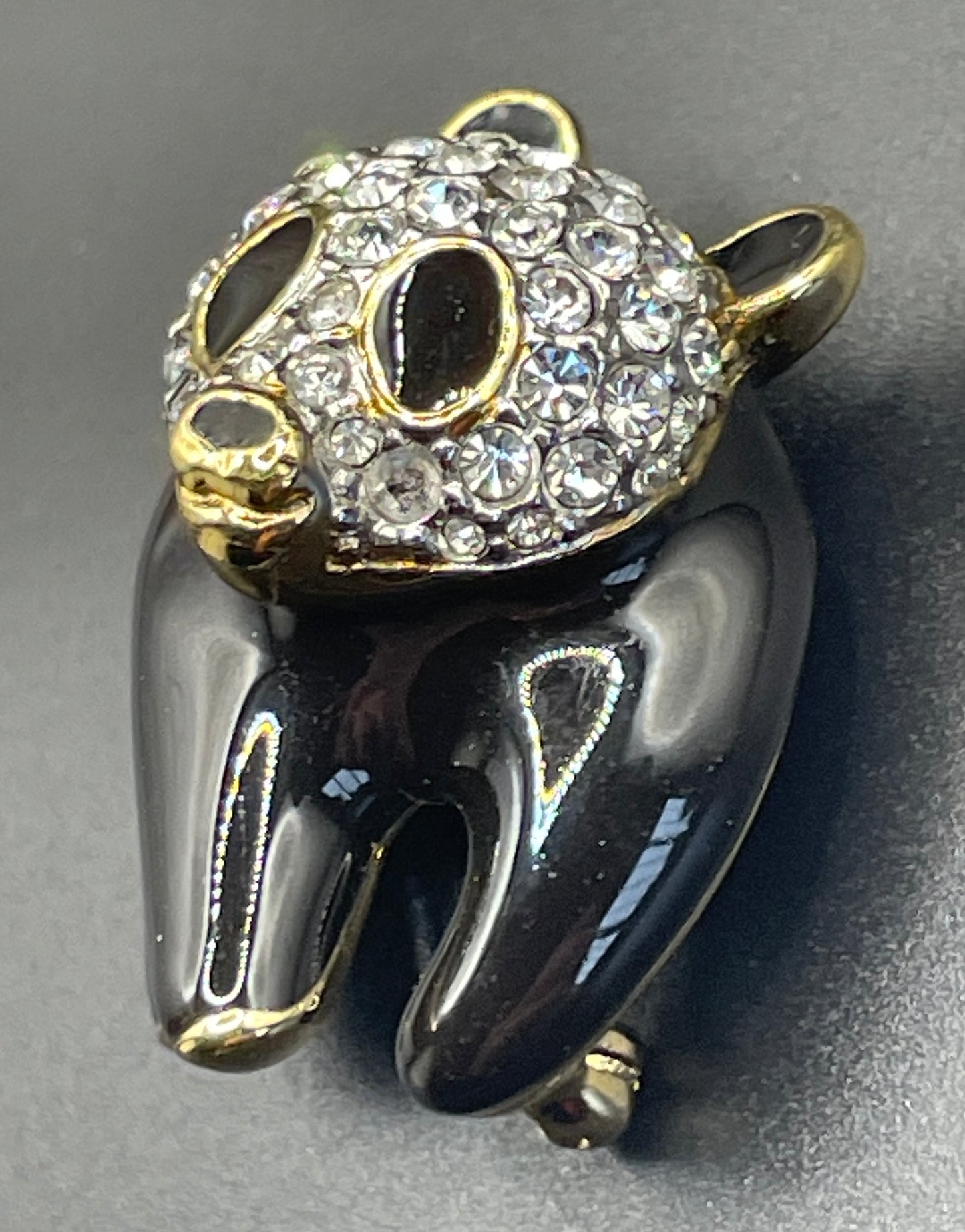 Vintage signed Attwood and Sawyer (A&S) rhinestone and enamel panda brooch, 22ct gold-plated