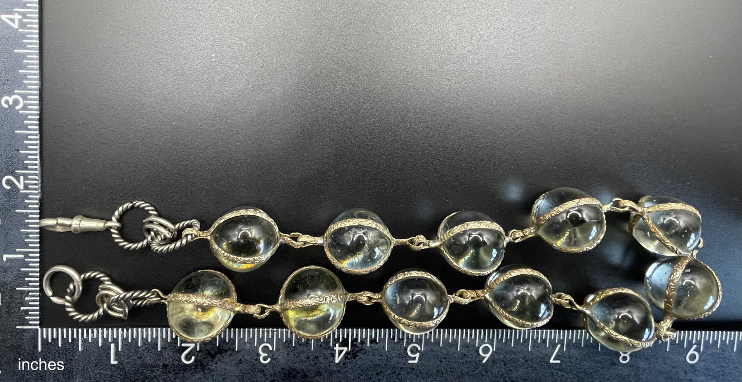 Unusual antique 'pools of light' STYLE choker necklace with undrilled GLASS orbs in ornate, but rustic silver tone settings with subtle gilt