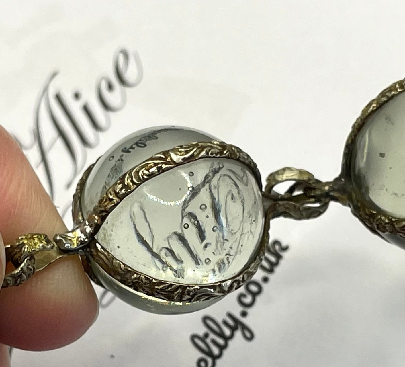 Unusual antique 'pools of light' STYLE choker necklace with undrilled GLASS orbs in ornate, but rustic silver tone settings with subtle gilt