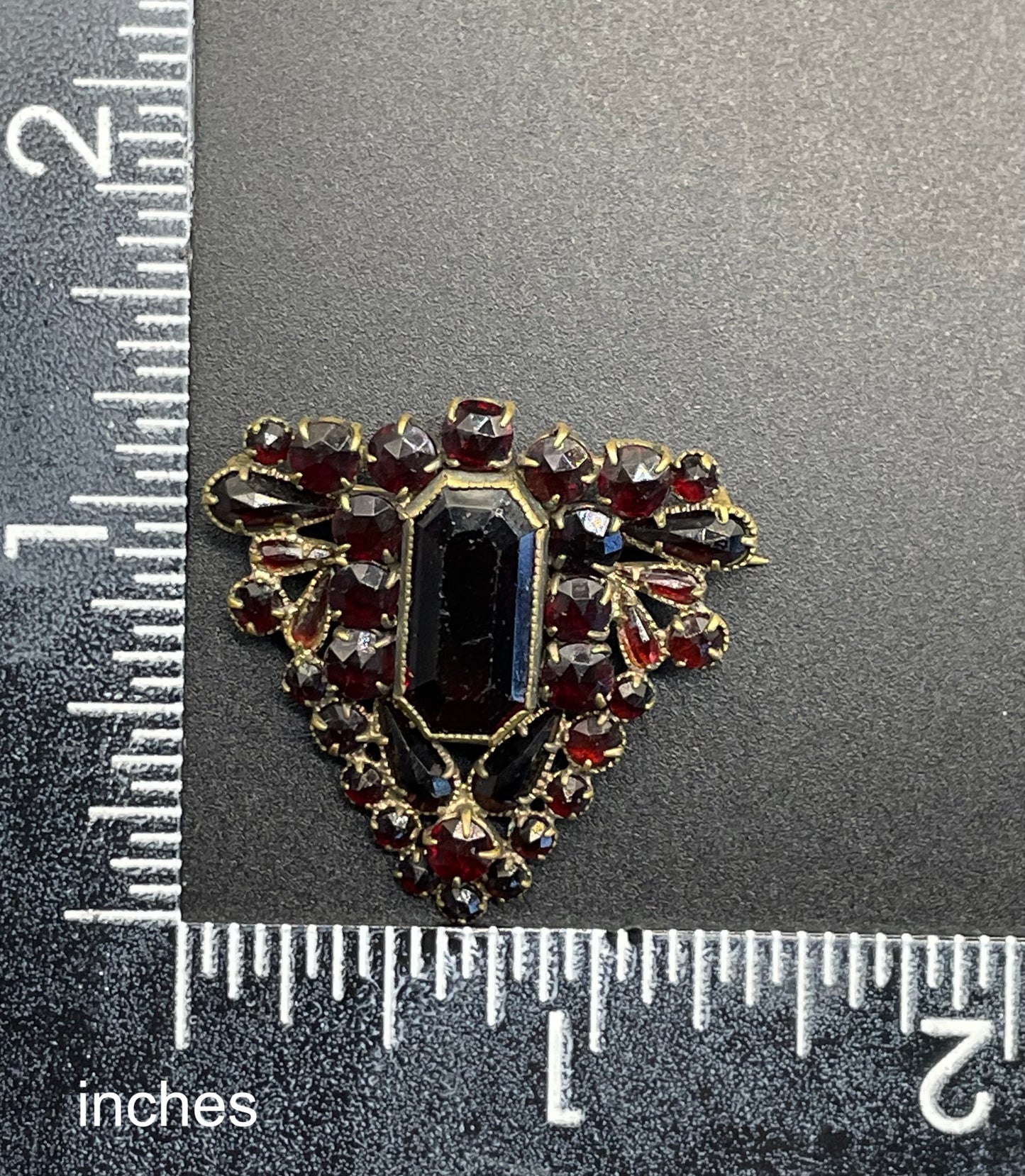 Vintage / antique Bohemian garnet brooch and upcycled pendant set, different shaped rose and table cut stones set in gold tone