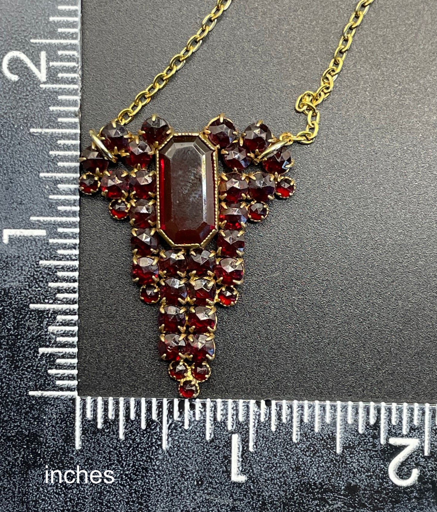 Vintage / antique Bohemian garnet brooch and upcycled pendant set, different shaped rose and table cut stones set in gold tone
