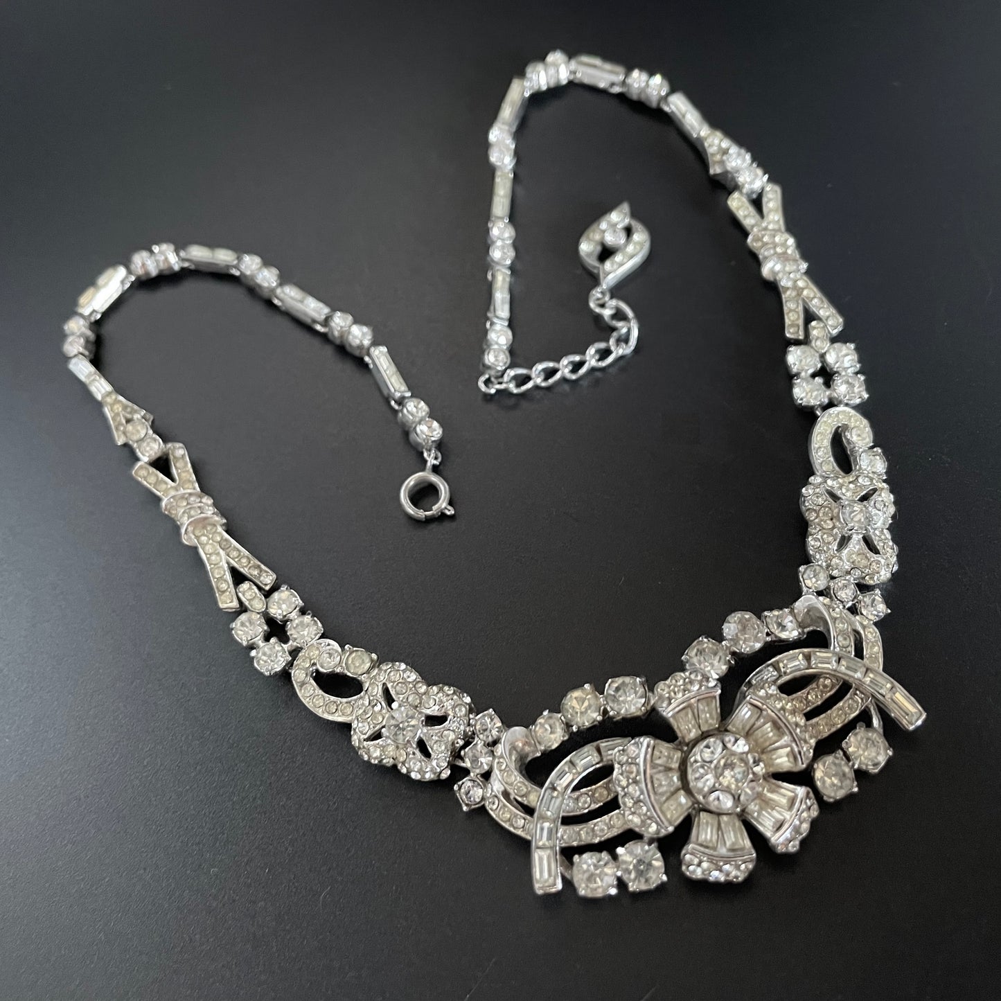 Vintage Attwood and Sawyer A&S (but unsigned) clear rhinestone shiny silver tone collar necklace