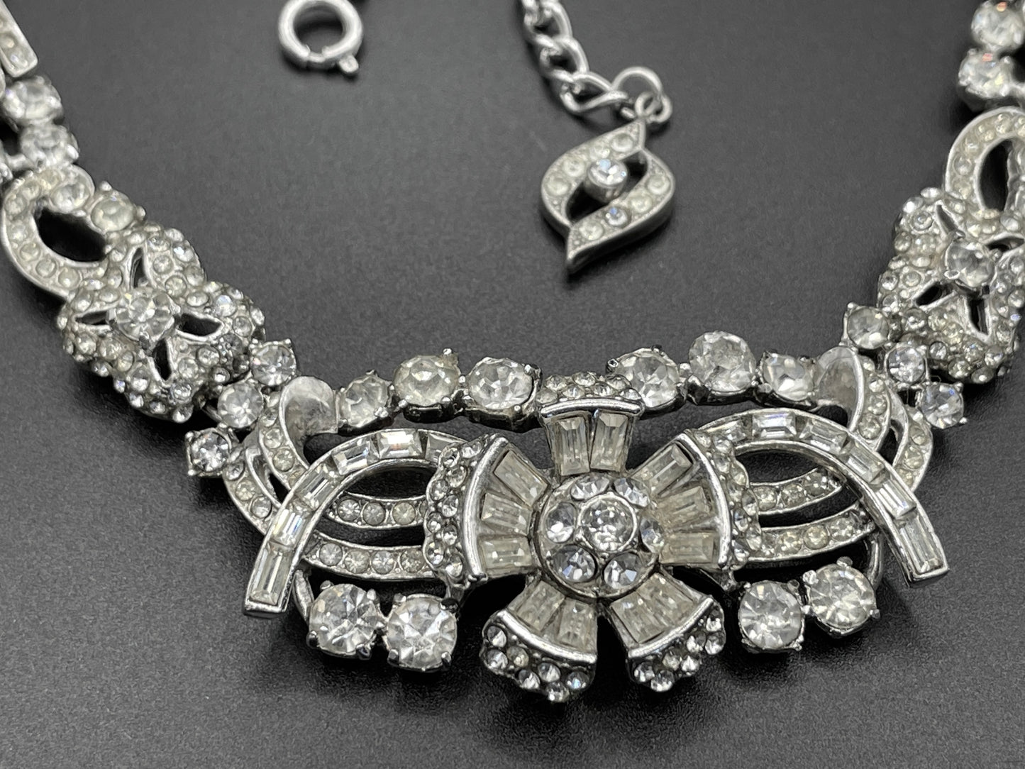 Vintage Attwood and Sawyer A&S (but unsigned) clear rhinestone shiny silver tone collar necklace