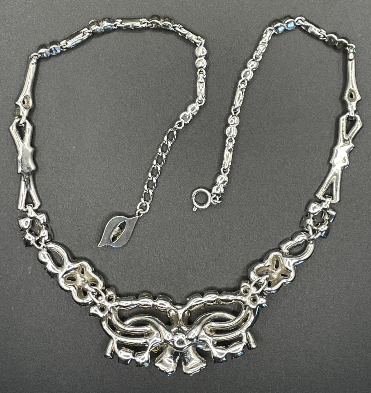 Vintage Attwood and Sawyer A&S (but unsigned) clear rhinestone shiny silver tone collar necklace