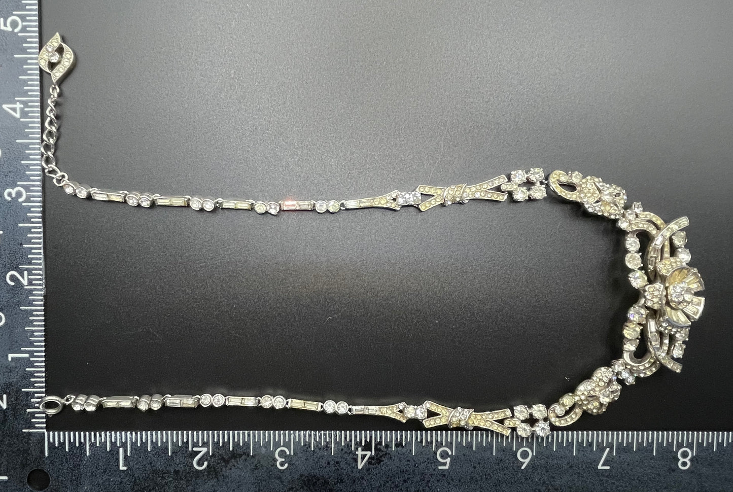 Vintage Attwood and Sawyer A&S (but unsigned) clear rhinestone shiny silver tone collar necklace