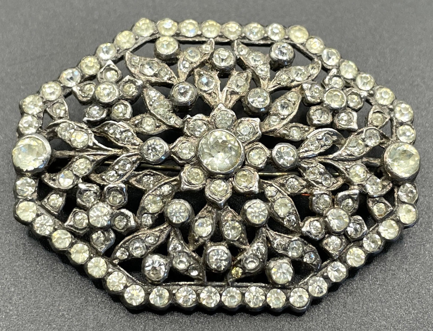 Large antique Victorian to Edwardian clear paste rhinestone brooch pin
