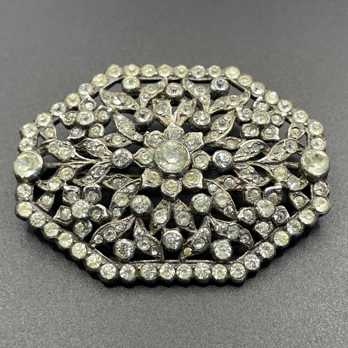Large antique Victorian to Edwardian clear paste rhinestone brooch pin