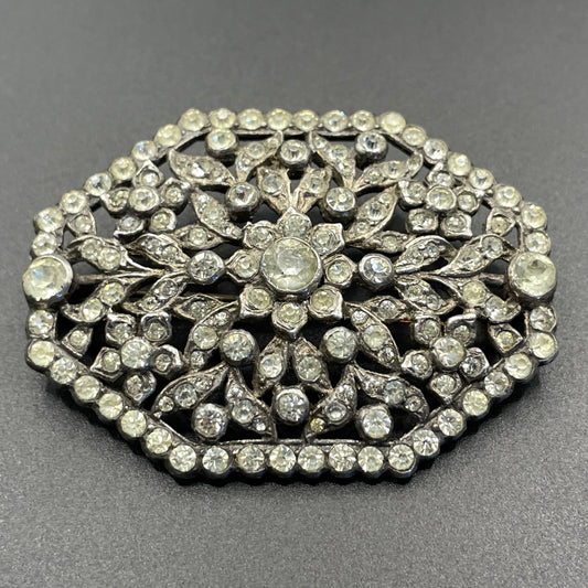 Large antique Victorian to Edwardian clear paste rhinestone brooch pin