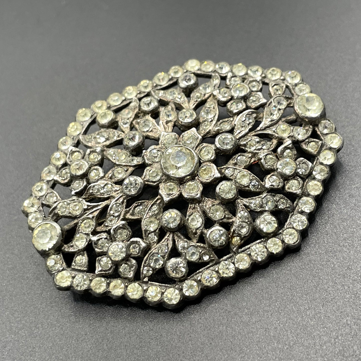 Large antique Victorian to Edwardian clear paste rhinestone brooch pin